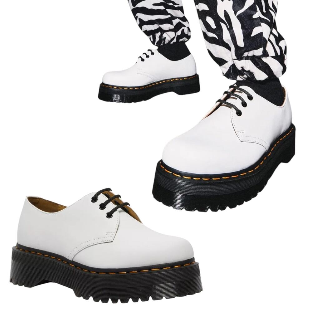 Dr. Martens Womens 1461 Quad Platform Oxford, Smooth Leather Shoes White SZ 8 US - Picture 1 of 14